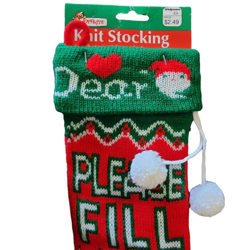 Vintage Christmas Stocking Dear Santa Please Fill To The Top Joybrite NOS